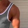 Maiyifu-GJ Men's Muscle Crewneck Striped Tank Tops Sleeveless Gym Workout Elastic Vest Summer Basic Casual T-Shirt Tees (Grey,X-Large) view 3