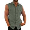 Maiyifu-GJ Men's Beach Basic Vest with Chest Pockets Linen Button Down Sleeveless Tank Top Summer Cotton Solid Color T-Shirt (Green,Medium) view 1