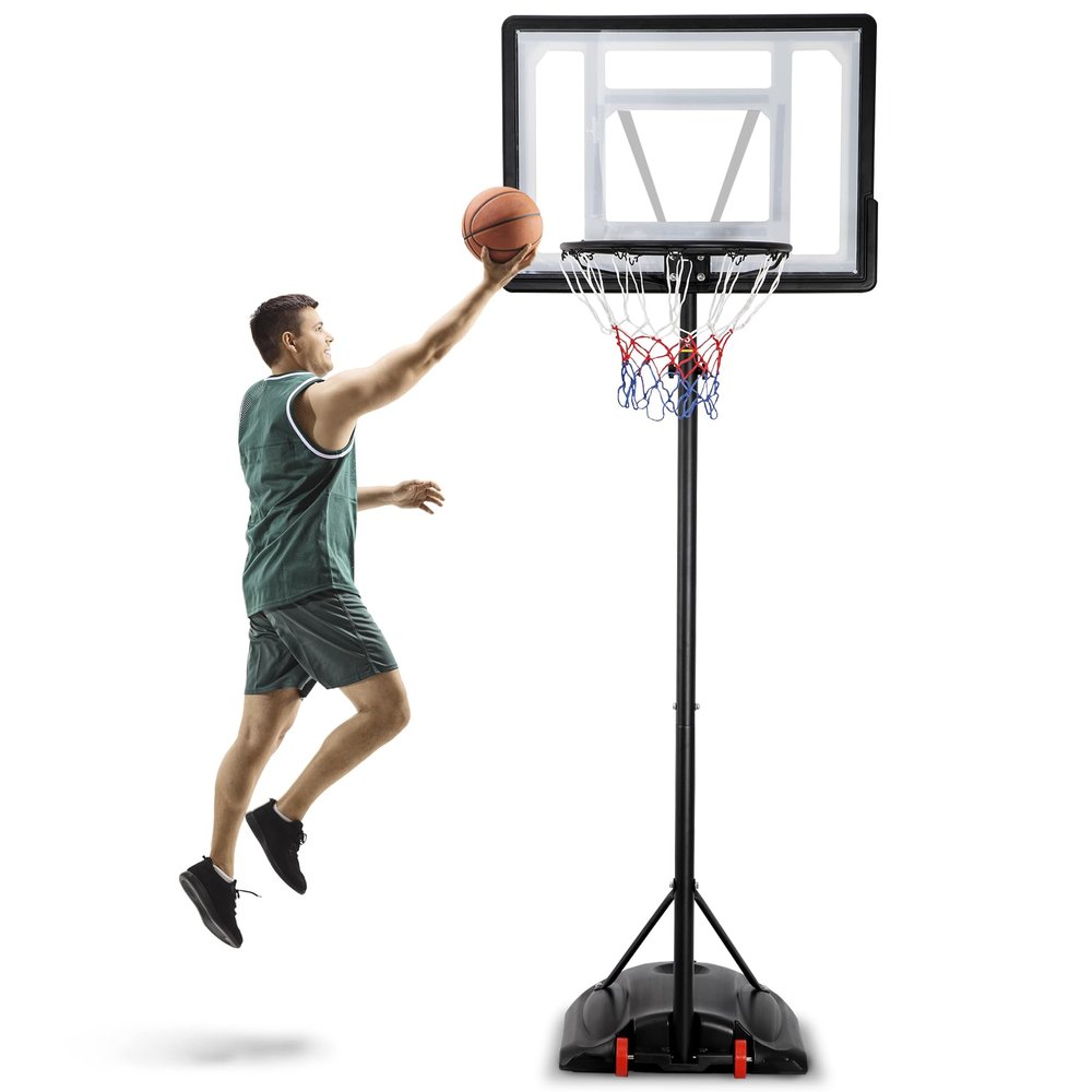 JupiterForce Portable Basketball Hoop Outdoor, 7.2-9.2ft Height Adjustable Basketball Hoop Goal System with 32 inch Basketball Backboard, Stand, Fillable Base, and Wheels for Kids, Teenagers, Adults