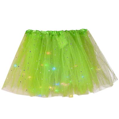 Black Tulle Skirt for Women Small Bulb Mesh Tulle Pleated Princess Women Sequins Skirt Star with Skirt (Green, One Size)
