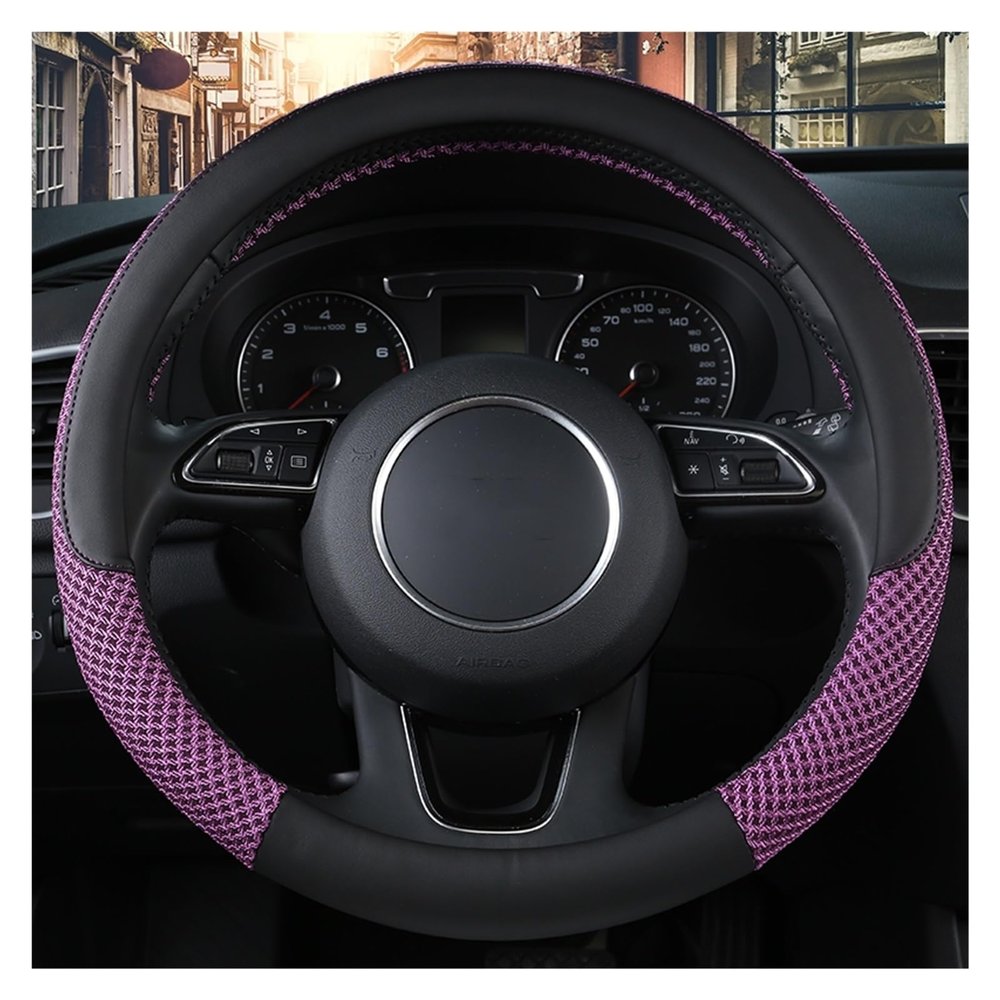 FUERU Car Steering Wheel Cover Set Universal Car Steering Wheel Cover Carbon Fiber Ice Silk Light Breathable Car Interior (Color : 4#)