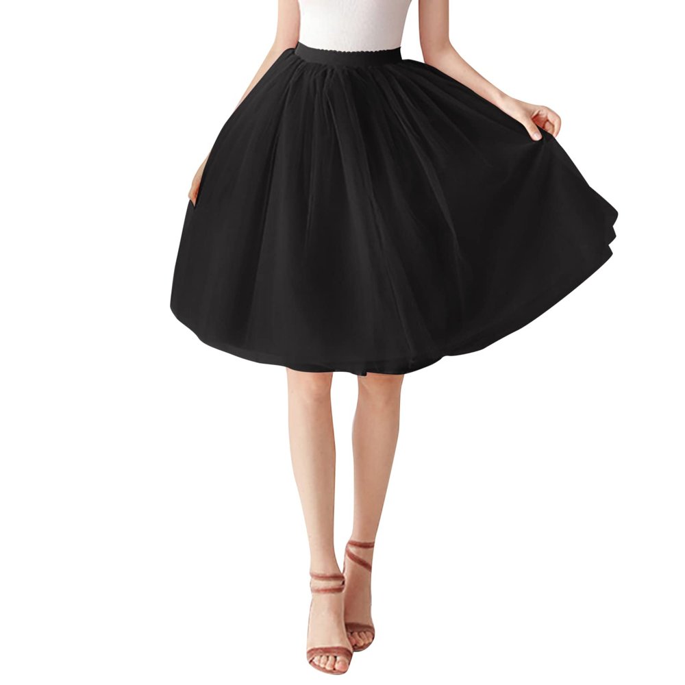 Adult Long Tutu Skirts for Women Womens Large Costume Tulle Skirt Tutu Underskirt Short Ball Gown (Black, One Size)