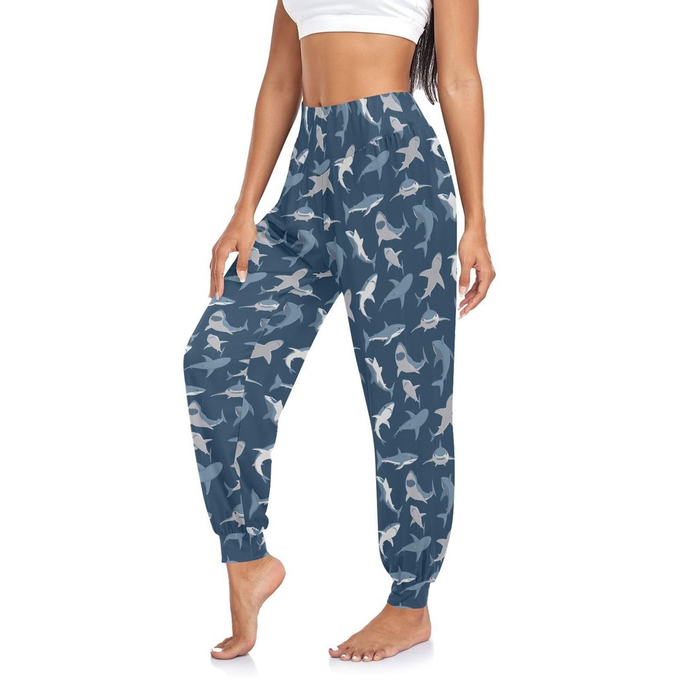 Blue Ocean Sea Shark Fish Womens Casual Cozy Yoga Joggers Pants High Waisted Lounge Pants, XL