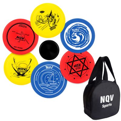 NQV Disc Golf Set,Disc Golf Starter Set-6 Pack Driver, Mid-Range and Putter Discs with Disc Golf Bag for Outdoor and Backyard(Black Bag), Medium