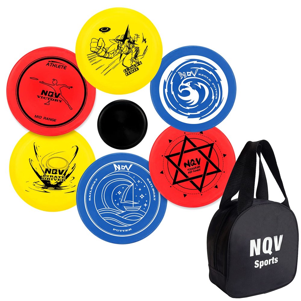 NQV Disc Golf Set,Disc Golf Starter Set-6 Pack Driver, Mid-Range and Putter Discs with Disc Golf Bag for Outdoor and Backyard(Black Bag), Medium
