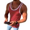 Men's Muscle Crewneck Striped Tank Tops Sleeveless Gym Workout Elastic Vest Summer Basic Casual T-Shirt Tees (Red,X-Large) view 1