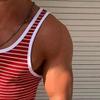 Men's Muscle Crewneck Striped Tank Tops Sleeveless Gym Workout Elastic Vest Summer Basic Casual T-Shirt Tees (Red,X-Large) view 3