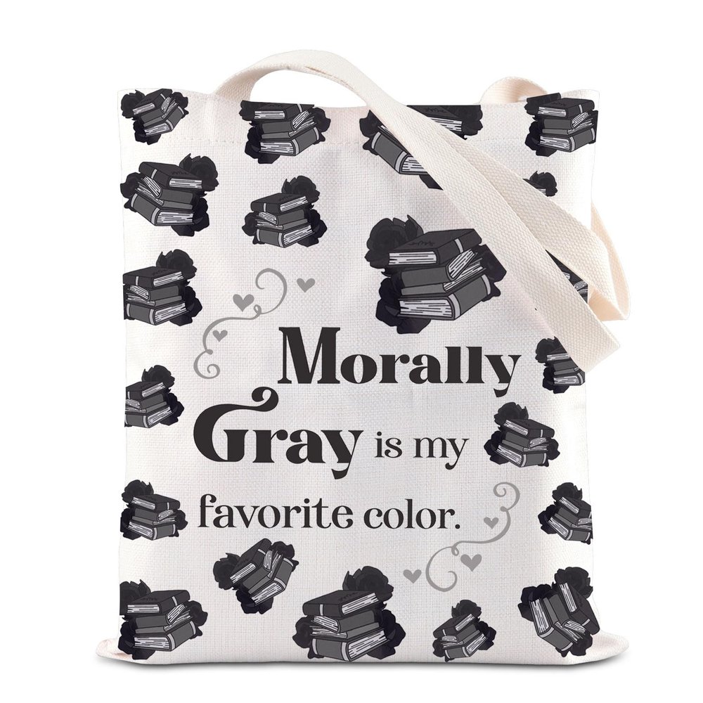 Romance Novel Enthusiast Tote Bag Smut Reader Handbag Enemies to Lovers Gift Morally Gray is My Favorite Color Canvas Bag (MorallyGray Totebag)