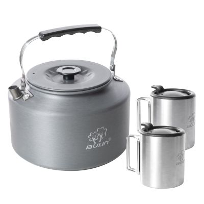 Bulin Camping Kettle, 2.2L Large Portable Stovetop Tea Kettle Fast Heating Boiling Hot Water for Open Fire Lightweight Coffee Pot with 2 Camping Cups & Lids for Outdoor Hiking Picnic Travel