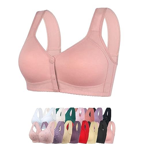 Daisy Bra for Seniors, Front Snap Closure Bras, Front Snaps Daisy Bras for Older Women (Glossy-Pink,6XL)