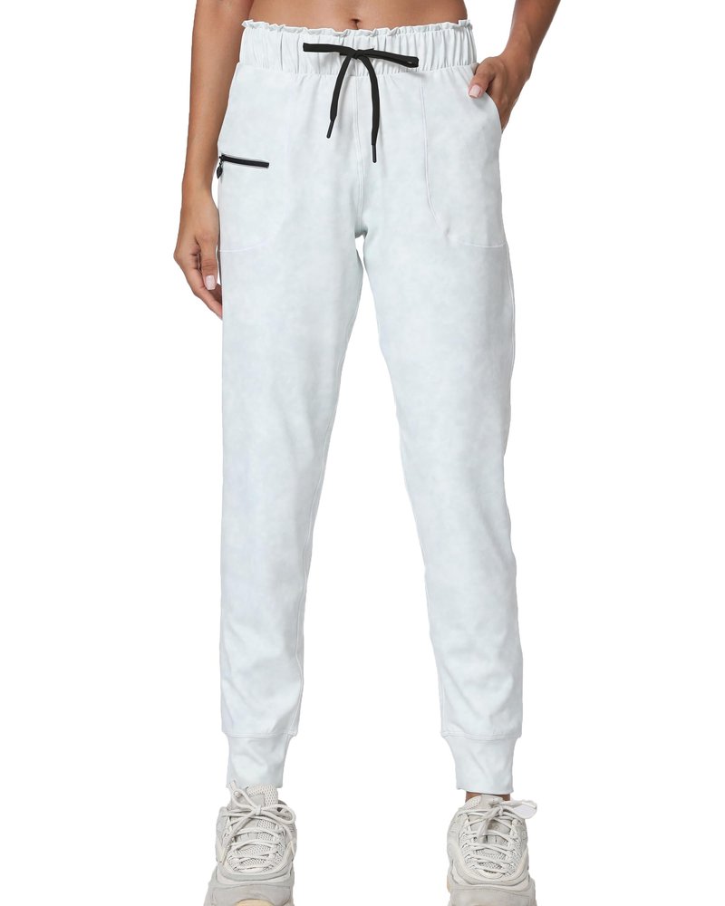 Haowind Joggers for Women with Pockets Elastic Waist Workout Sport Gym Pants Comfy Lounge Yoga Running Pants(Tie Dye White XL)