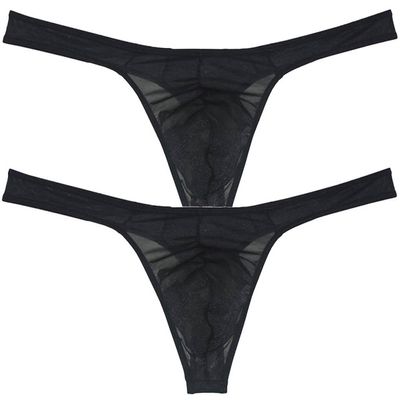 Jaxu Men's Gloss & See-through Tangas Underwear Male Bulge Pouch Thong Sexy Mesh T-back Sheer Underpants Sissy Lingerie 2-Pack(Black) M