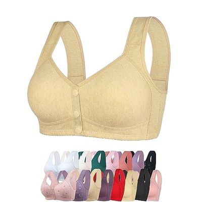 Daisy Bra for Seniors, Front Snap Closure Bras, Front Snaps Daisy Bras for Older Women (Glossy-Beige,4XL)