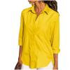 Womens Button Down Shirts Lightweight Solid Color Blouse T-Shirts Roll Up Long Sleeve Collared Tops Split Hem Clothes, Womens Tops Trendy, V Neck T Shirts for Women, Going, Yellow Small view 1