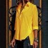 Womens Button Down Shirts Lightweight Solid Color Blouse T-Shirts Roll Up Long Sleeve Collared Tops Split Hem Clothes, Womens Tops Trendy, V Neck T Shirts for Women, Going, Yellow Small view 3