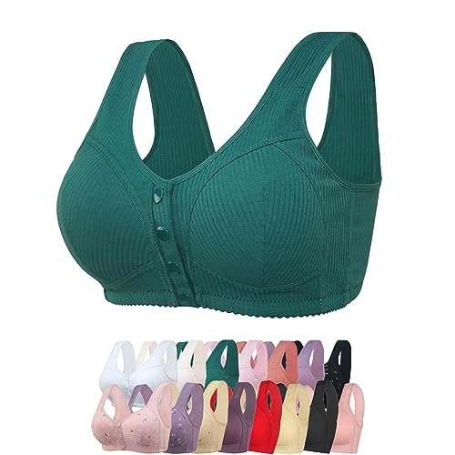 Daisy Bra for Seniors, Front Snap Closure Bras, Front Snaps Daisy Bras for Older Women (Stripe-Green,5XL)