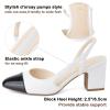 JENN ARDOR Closed Toe Chunky Heels Slingback Pumps Block Dress Shoes Women Comfort Classic Splicing Pointy Cap Toe Low Heels Sandals 2.5 inch for Wedding White 7.5 view 4