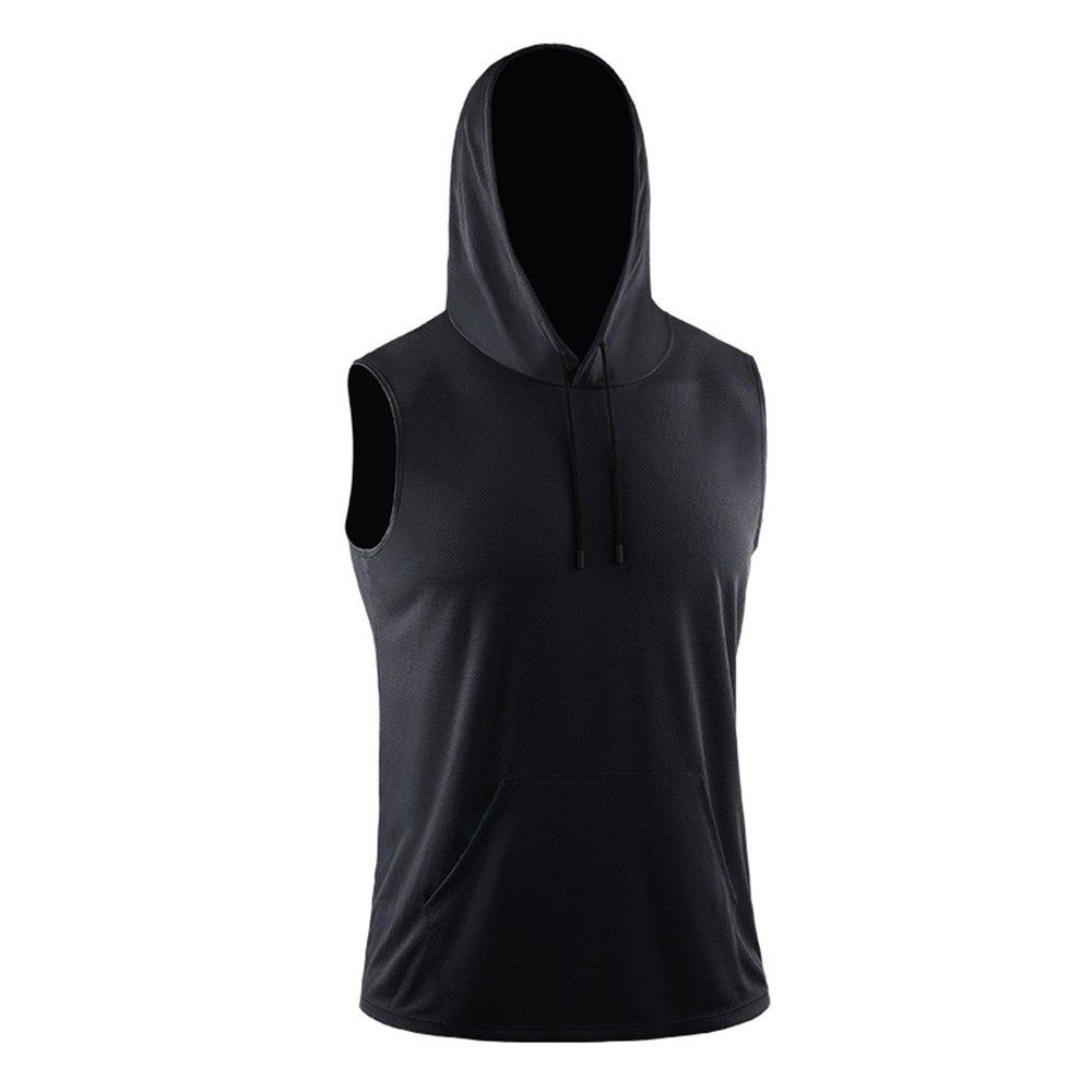 Maiyifu-GJ Men's Hooded Quick Dry Mesh Running Undershirt Athletic Mountain Tank Top Sleeveless Bodybuilding Gym Shirt (Black,X-Large)