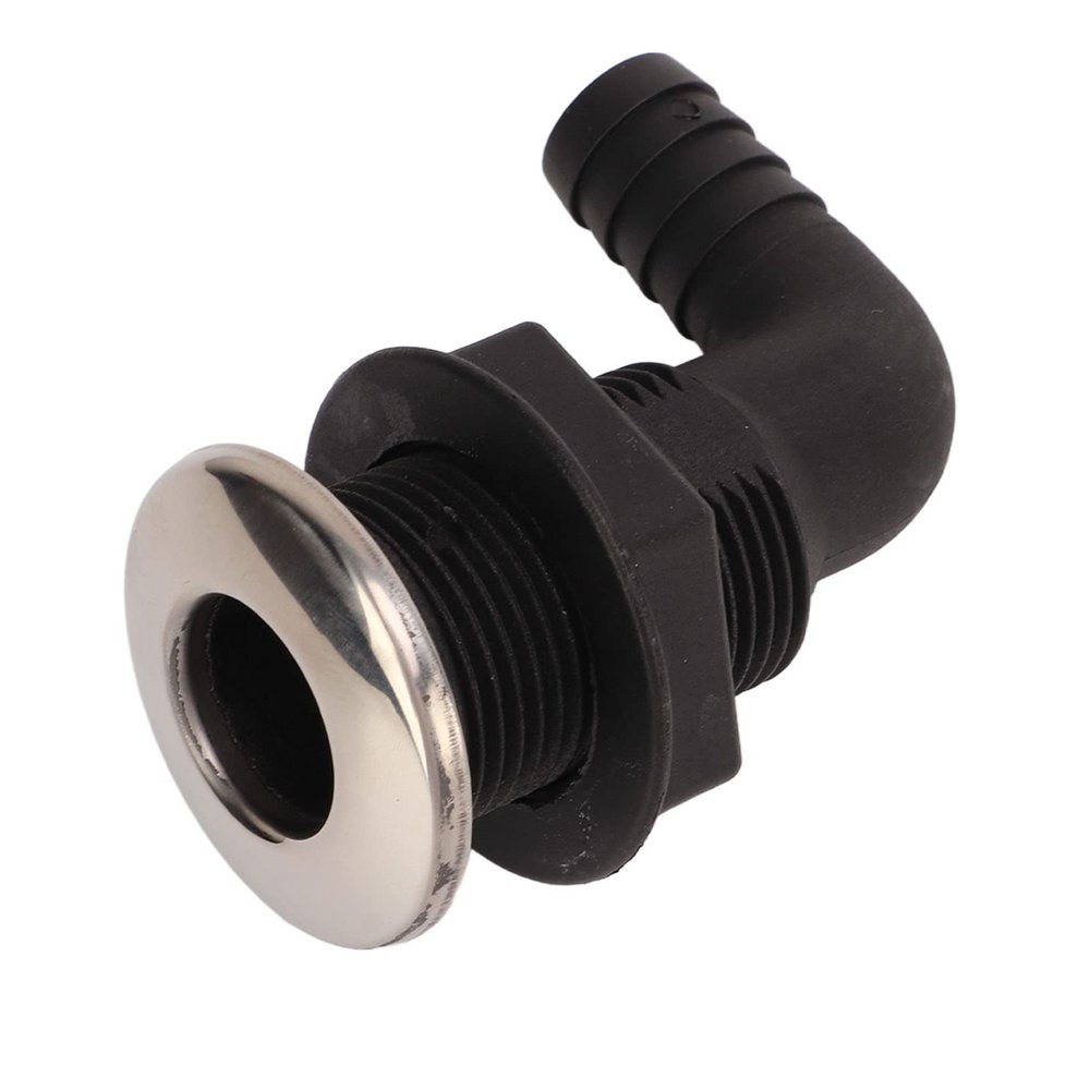 90-Degree Thru Hull Connector, 3/4in Marine Elbow Outlet Nylon Hull Hose Connector Marine Fitting Drain Fitting Thru Hull Fitting Boat Plumbing Fittings Through Hull Fitting(Black)