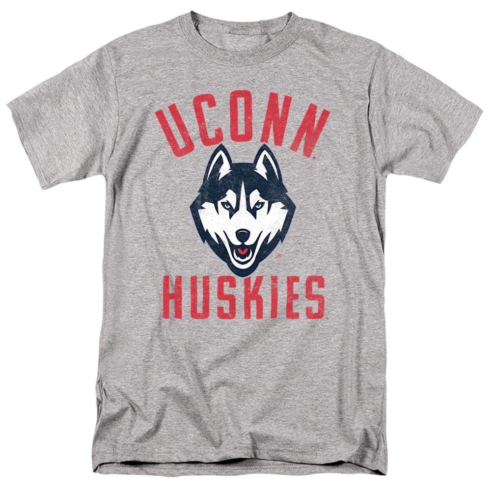 University of Connecticut Official Huskies Logo Unisex Adult T Shirt,Athletic Heather, 3X-Large