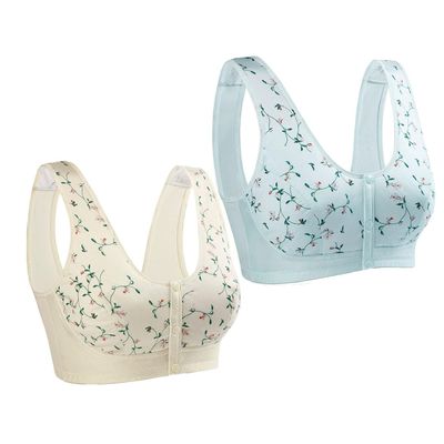 XWSM 2pcs Front Closure Bra Mastectomy Bras 100% Soft Cotton Daily Sport Underwire with Prosthesis Pocket Wireless Bandeau (Color : C, Size : 44/100)