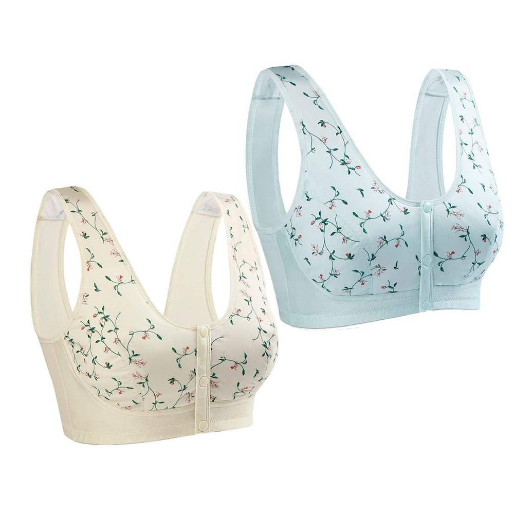 XWSM 2pcs Front Closure Bra Mastectomy Bras 100% Soft Cotton Daily Sport Underwire with Prosthesis Pocket Wireless Bandeau (Color : C, Size : 44/100)