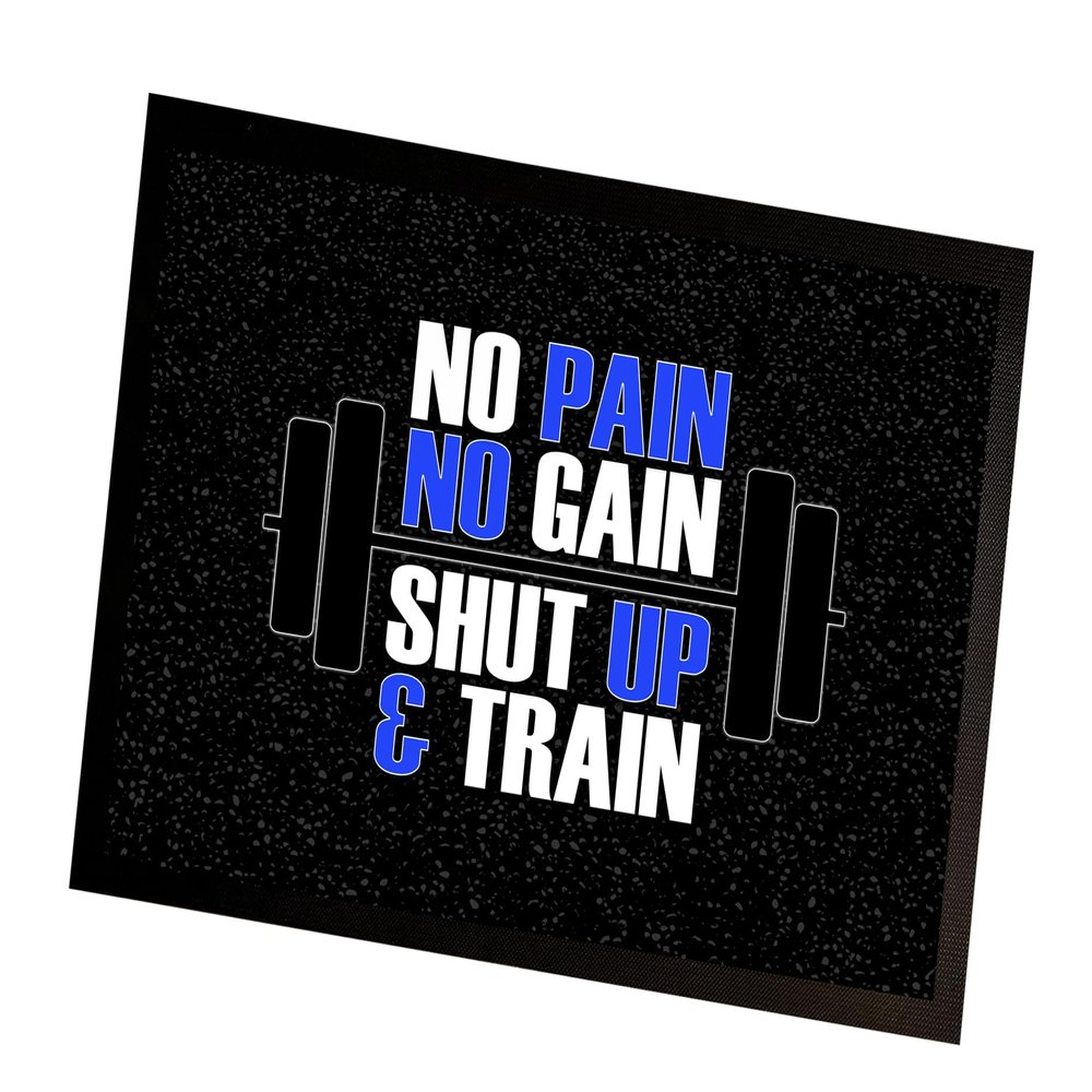 Artylicious Gym mat - Blue Gym motivational Quote No Pain No Gain Door Mat 60 x 40 cm