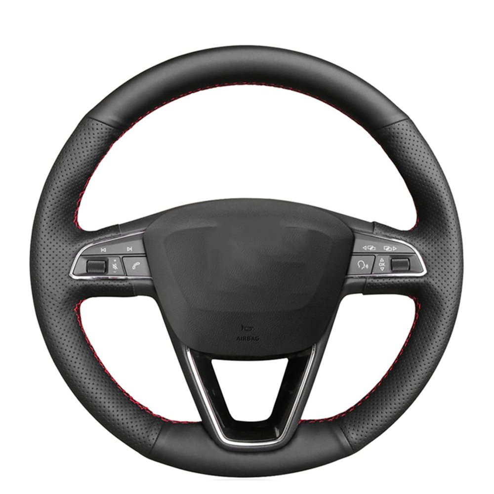 Black Leather Car Steering Wheel Cover for Seat Leon 5F Mk3 2013-2019 Ibiza 6J Tarraco Arona Ateca Alhambra DIY Hand-Stitched Car Steering Wheel Covers