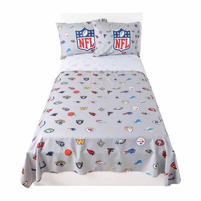 FOCO NFL Ultimate Fan Repeating All Team Logo Bedding Set - 2 Sheets 2 Pillow Cases - Full or Twin- Officially Licensed (NFL - Team Color, Twin)