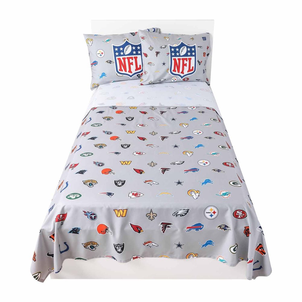 FOCO NFL Ultimate Fan Repeating All Team Logo Bedding Set - 2 Sheets 2 Pillow Cases - Full or Twin- Officially Licensed (NFL - Team Color, Twin)