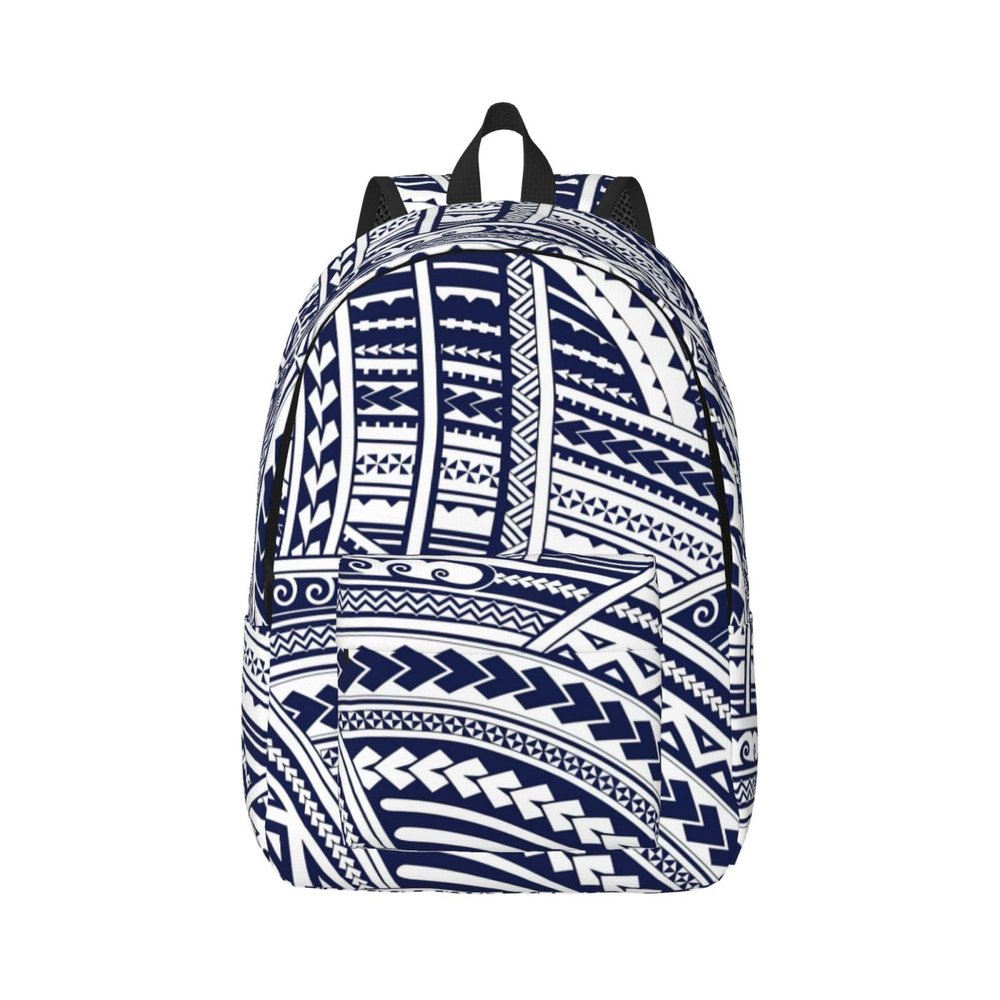 FRESQA Blue Polynesian Maori Tribal Pattern Versatile Mini Backpack:Lightweight Leisure Dual Shoulder,Simple Canvas,And Spacious Design