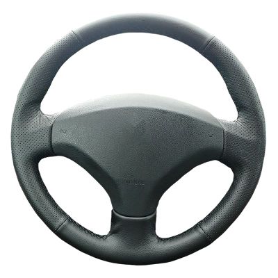 Black Leather Car Steering Wheel Cover for Peugeot 308 Old 408 DIY Hand-Stitched Car Steering Wheel Covers