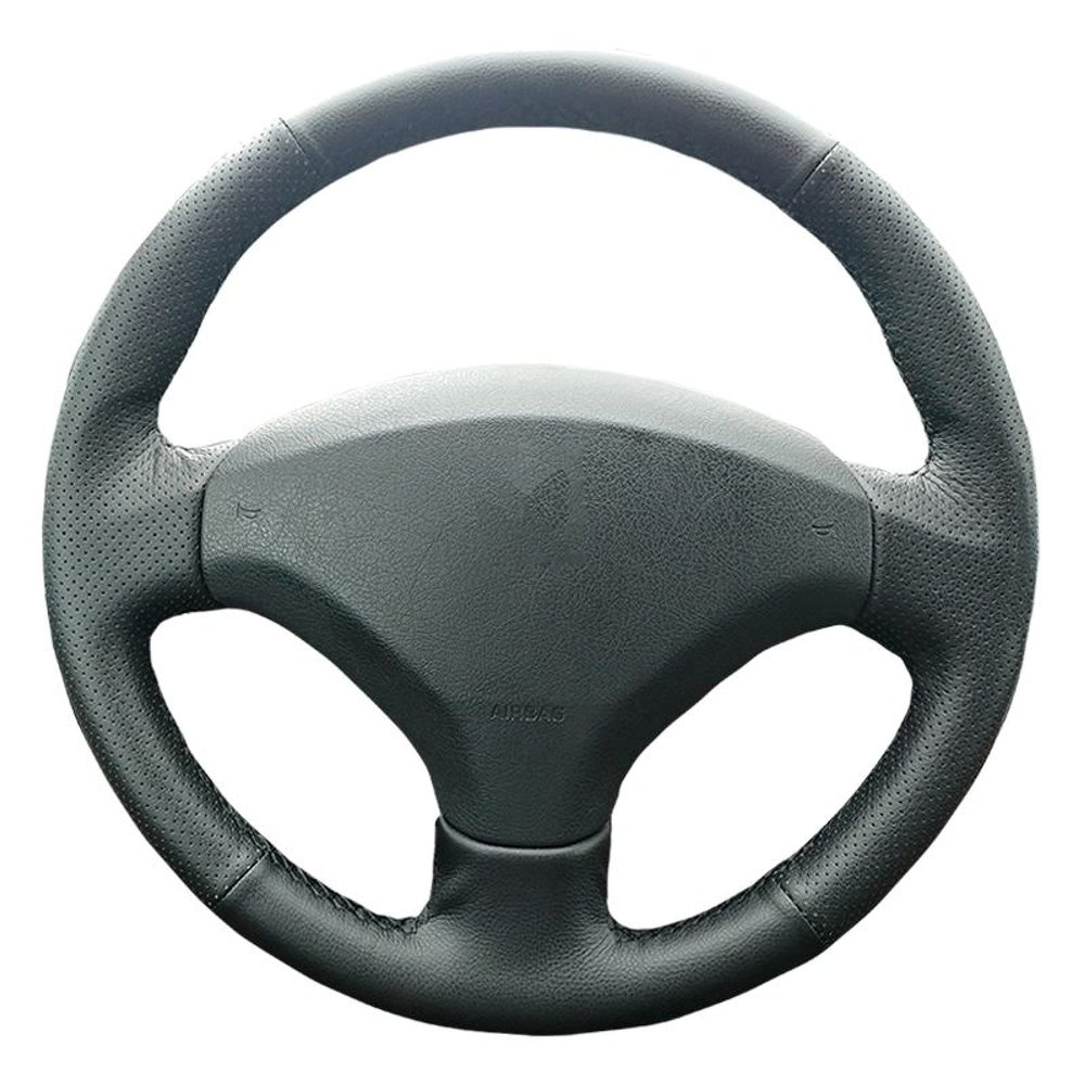 Black Leather Car Steering Wheel Cover for Peugeot 308 Old 408 DIY Hand-Stitched Car Steering Wheel Covers