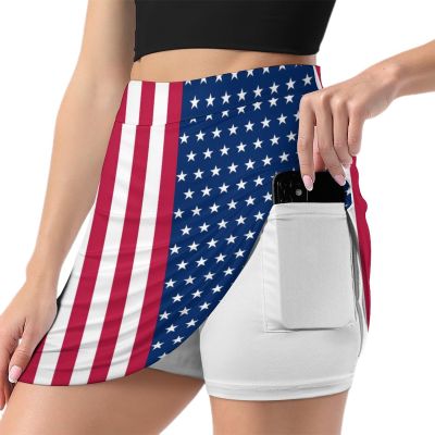 KiHene Women's American Flag Tennis Skirts with Pockets Inner Shorts, Athletic Golf Skort for Workout Sports
