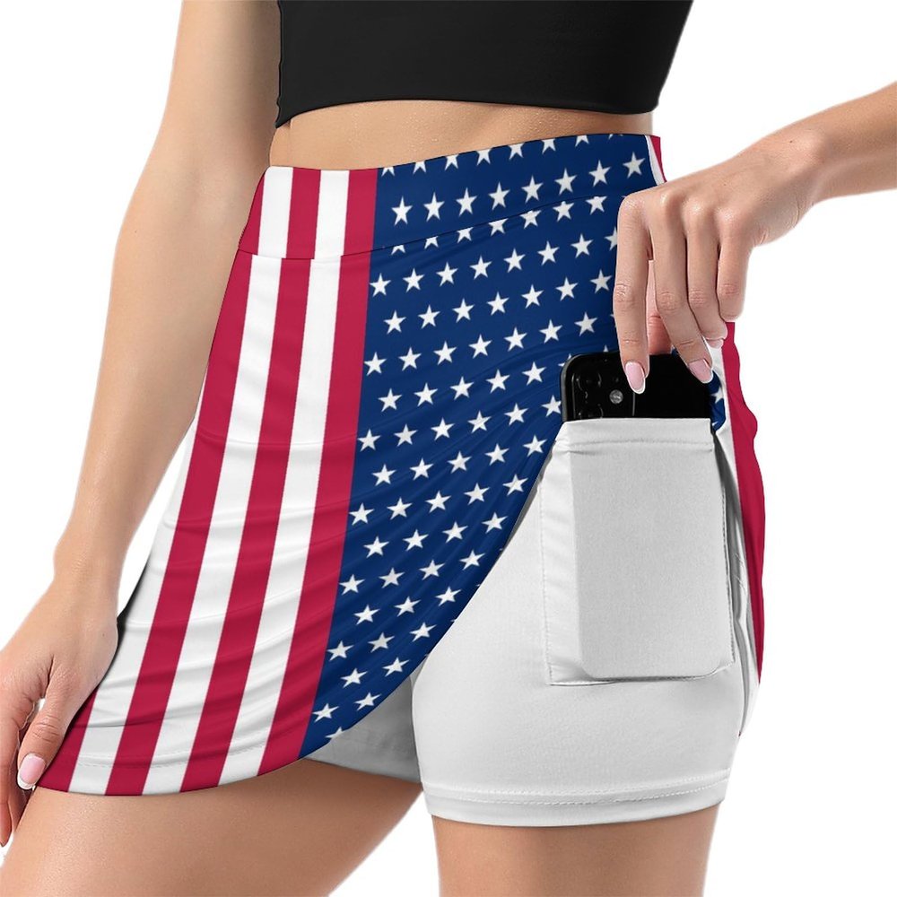KiHene Women's American Flag Tennis Skirts with Pockets Inner Shorts, Athletic Golf Skort for Workout Sports