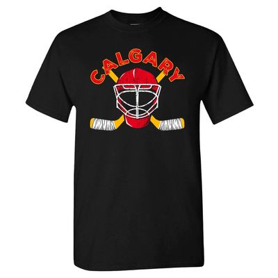 Calgary Team Mask Men's T-Shirt for Hockey Fans (Black Shirt, 4XL)