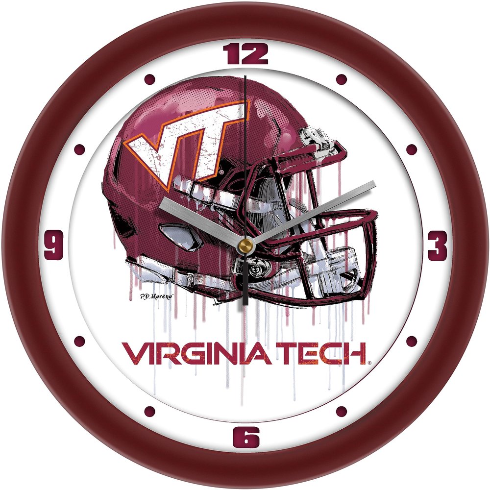 Virginia Tech Hokies Drip Helmet Decorative Wall Clock, Silent Non-Ticking Sports Team Wall Clock for Living Room Decor, Bedroom, Fan Cave, 11.5"