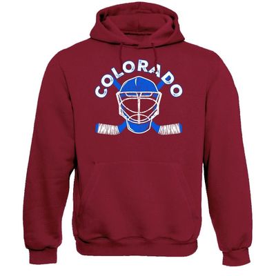 Xtreme Apparrel Colorado Team Mask Men's Hoodie Sweatshirt for Hockey Fans (Garnet Hoodie, M)