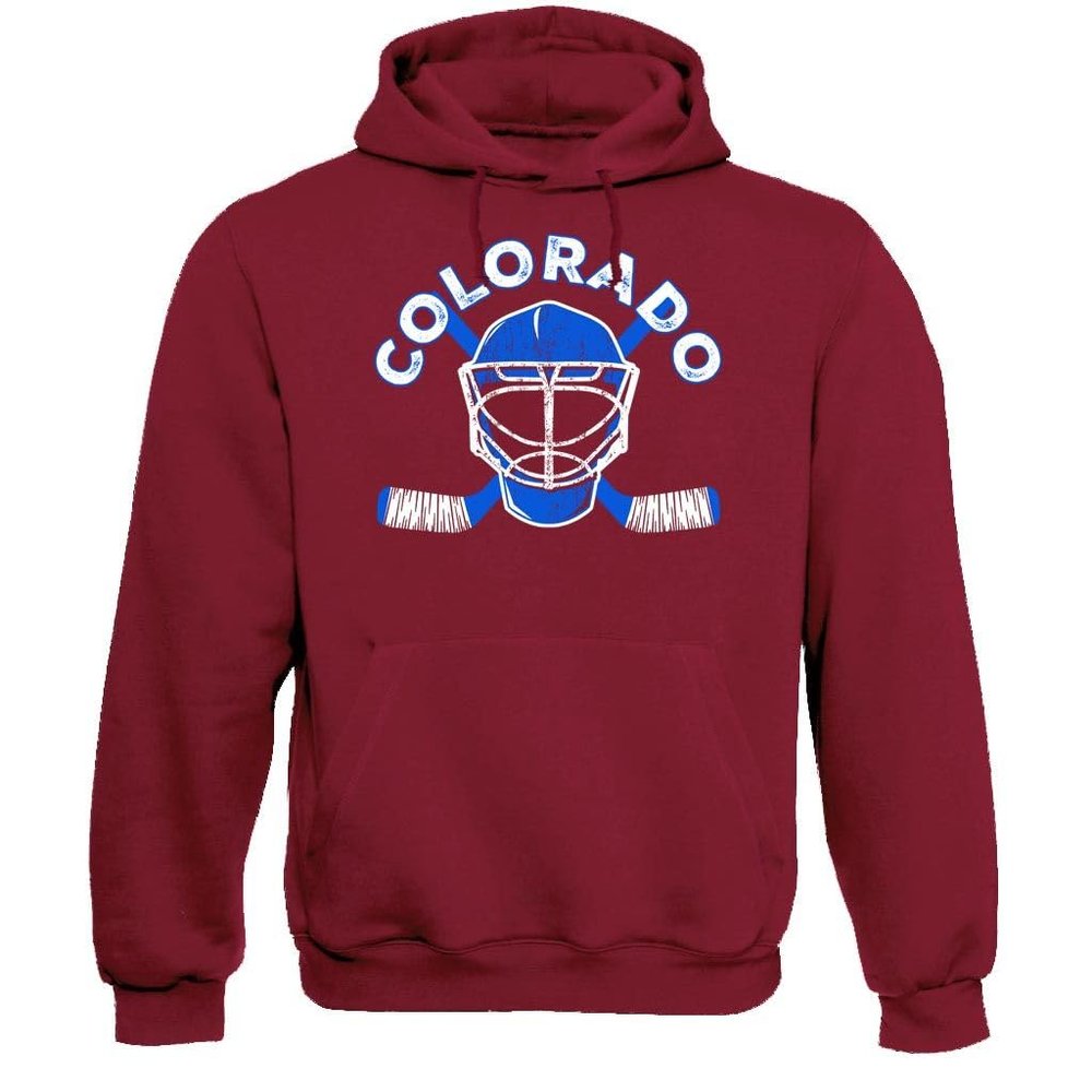 Xtreme Apparrel Colorado Team Mask Men's Hoodie Sweatshirt for Hockey Fans (Garnet Hoodie, M)