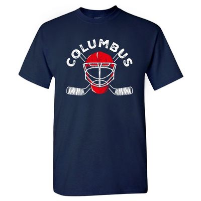 Columbus Team Mask Men's T-Shirt for Hockey Fans (Navy Shirt, 2XL)
