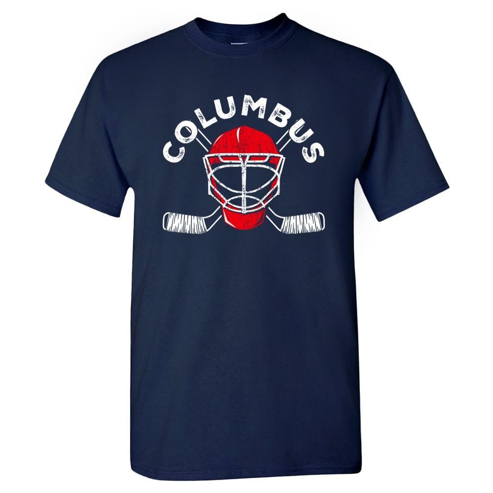 Columbus Team Mask Men's T-Shirt for Hockey Fans (Navy Shirt, 2XL)