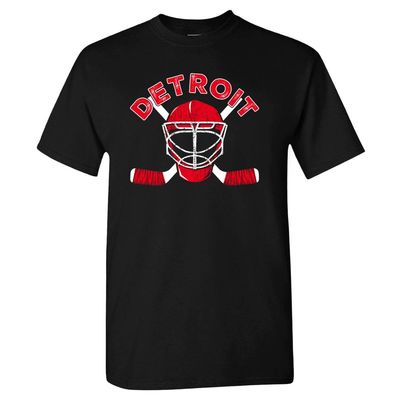 Detroit Team Mask Men's T-Shirt for Hockey Fans (Black Shirt, 2XL)