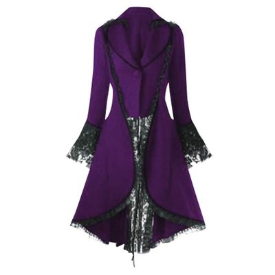 Medieval Costume for Womens Jacket Tailcoat Buttons Decorated Steampunk Victorian Deluxe Cosplay Pirate Costumes D-Purple