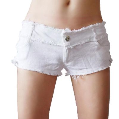 Dawery Sexy Women Tassel Low Rise Waist Hot Short Sexy Denim Booty Sexy Jeans Shorts Cute Micro Mini Short Club Wear White L