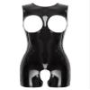 Jugaoge Women Open Bust Sleeveless Leotard Tops Wet Look Open Front Latex Catsuit Rave Party Clubwear Black XX-Large view 1