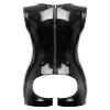 Jugaoge Women Open Bust Sleeveless Leotard Tops Wet Look Open Front Latex Catsuit Rave Party Clubwear Black XX-Large view 2