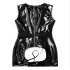 Jugaoge Women Open Bust Sleeveless Leotard Tops Wet Look Open Front Latex Catsuit Rave Party Clubwear Black XX-Large view 3