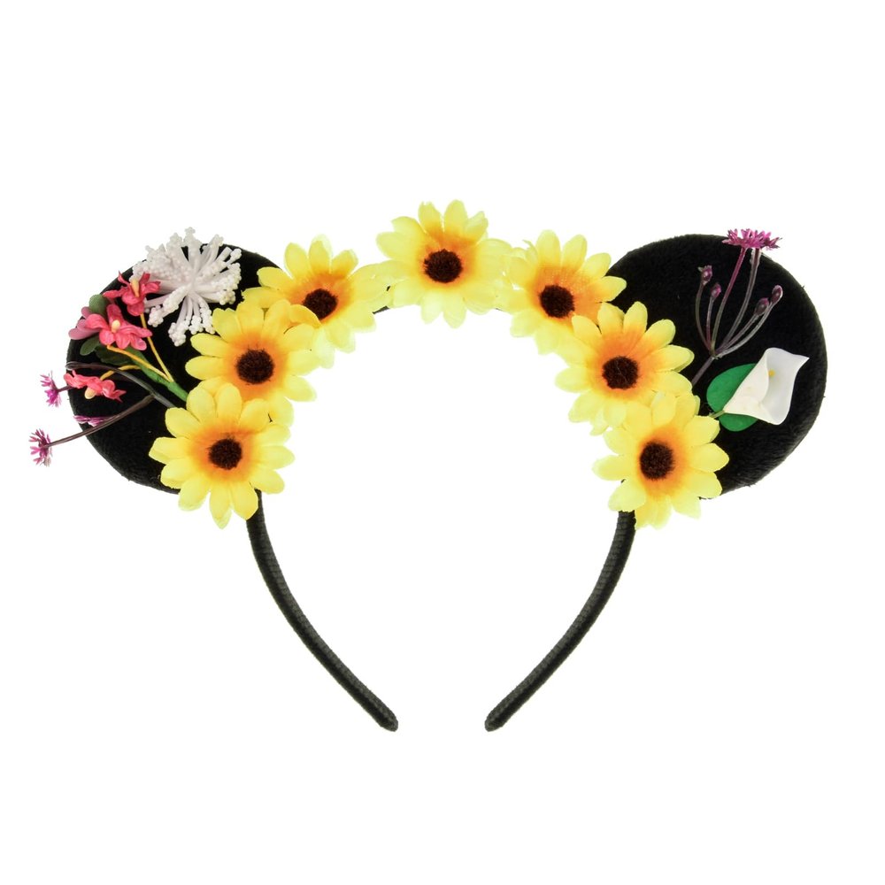 A Miaow Flower Headpiece Black Mouse Ears Headband MM Floral Hair Hoop Halloween Park Women Adults Costume Photo Shoot (Daisy)