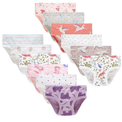 Cadidi Dinos Girls' Cotton Purple Bear Unicorn Little Girls Soft Underwears Kids Briefs (Pack of 12) Size 3T