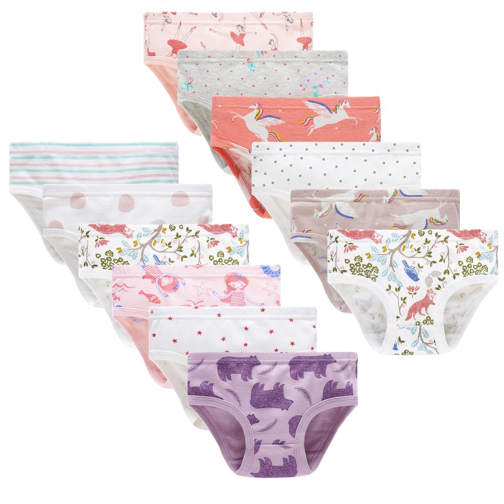 Cadidi Dinos Girls' Cotton Purple Bear Unicorn Little Girls Soft Underwears Kids Briefs (Pack of 12) Size 3T